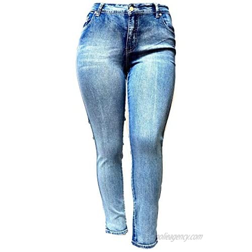 Jack David Women's Plus Size Stretch Acid Bliue Denim Skinny Jeans Premium Pants