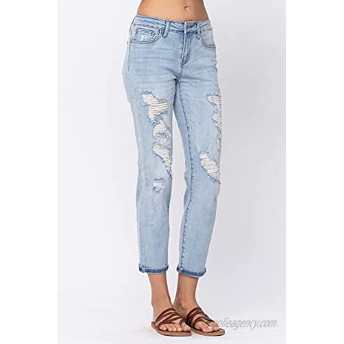 Judy Blue Destroyed Mid Rise Boyfriend Jeans! Soft Stretchy and Your GO to Boyfriend Jeans! (Style: 8878)