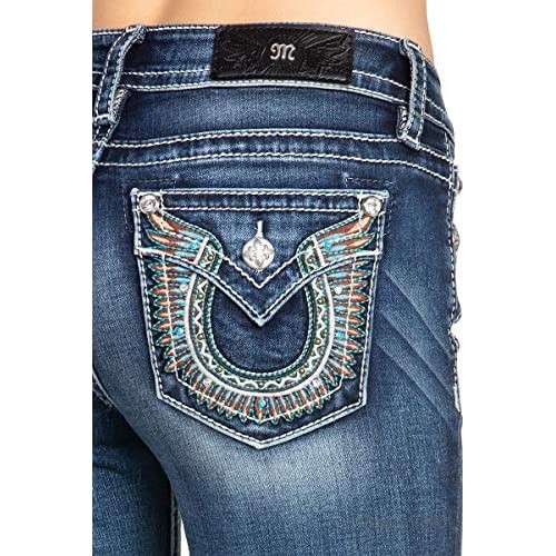 Miss Me Women's Mid-Rise Chloe Boot Jeans with Horseshoe Embroidery and Embellishments