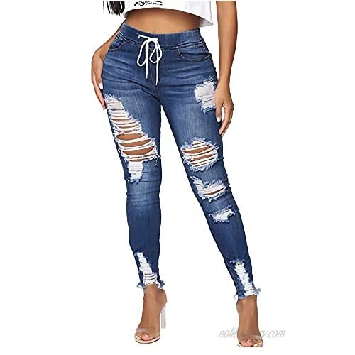 OWOLL Women High Waist Skinny Ripped Jeans Stretch Distressed Destroyed Denim Pants Plus Size.