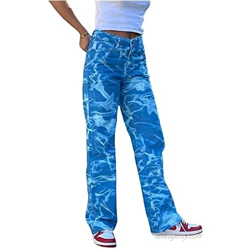Sunloudy Y2K Jeans High Waist Baggy Denim Pants Candy Color Bell Bottom Wide Leg Straight Jeans Trousers Streetwear