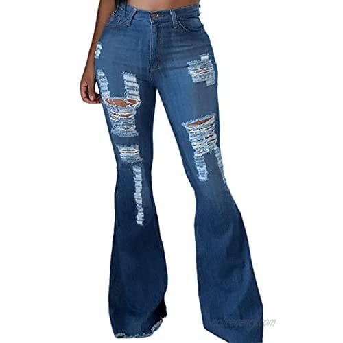 TodTan Women Bell Bottom Jeans Skinny Ripped High Waisted Flare Denim Pants