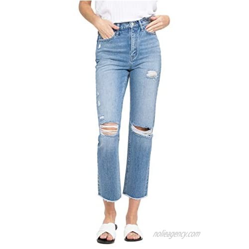 VERVET by Flying Monkey Super High Rise Distressed Slim Crop Straight Jeans