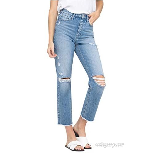 VERVET by Flying Monkey Super High Rise Distressed Slim Crop Straight Jeans