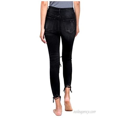 Vervet Jeans by Flying Monkey Women's Black High Rise Button Fly Distressed Ankle Skinny Jeans