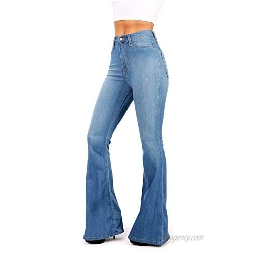 WAX / Jack David JEANS Womens Juniors 70s Trendy Slim Fit Flared Bell Bottom Denim Jean Pants