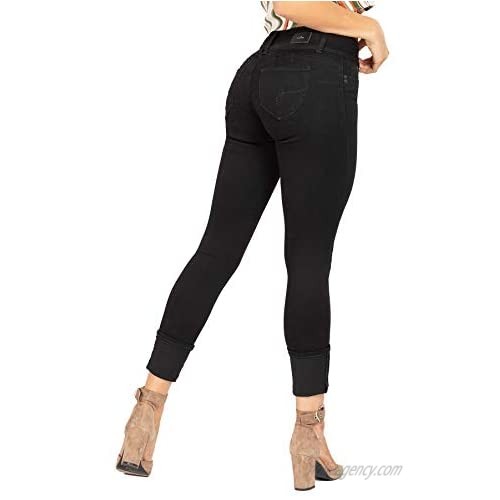 YMI Women's Junior Wannabettabutt 3 Button Mid-Rise Mega Cuff Skinny Jeans