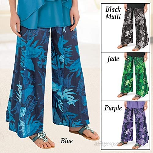 Collections Women's Wide-Leg All-Over Boho Floral Print Palazzo Pants with Elastic Waist Jade Large