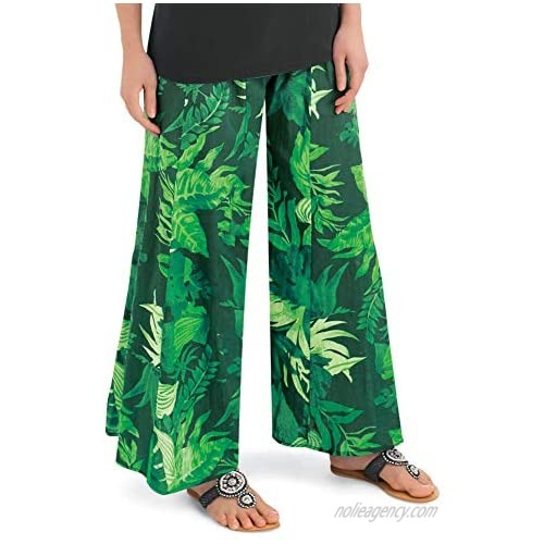 Collections Women's Wide-Leg All-Over Boho Floral Print Palazzo Pants with Elastic Waist  Jade  Large