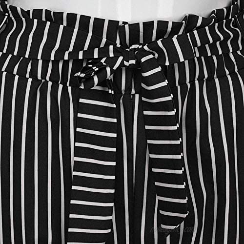 Gocheaper Women's High Waist Harem Pants Bowtie Elastic Waist Stripe Casual Pants Paper Bag Pants Palazzo Pants