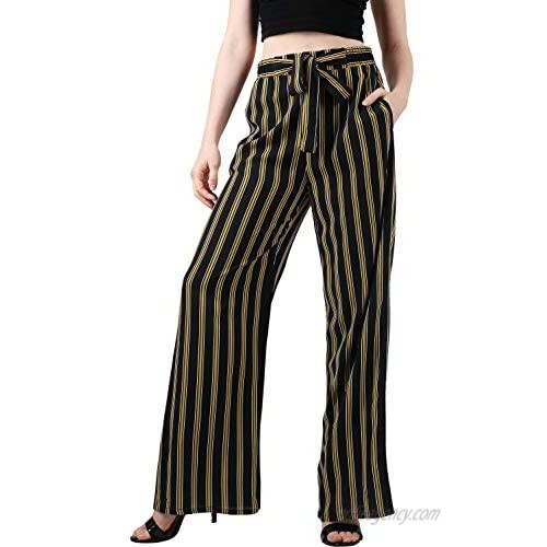 Hat and Beyond Womens Stripe Palazzo Pants Casual Lantern Drawstring Palazzo Trousers with Pockets