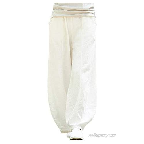Hwayslon Women's Cotton Linen Baggy Pants Casual Wide Leg Pants with Elastic Waist Relax Fit Lantern Trousers
