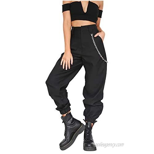 JOFOW Cargo Pants Womens Solid Metallic Chain Long Loose Trousers