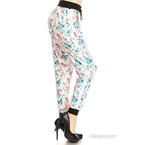 LA12ST Women's Floral Print Premium Side Stripe Jogger Pant