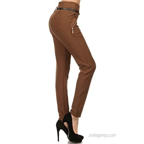 LA12ST Women's Straight Fleece Lined Pant Warm Trouser Stretch Skinny Solid Zipper Casual Business Office Brand