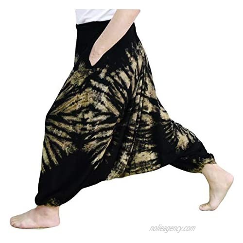 Loongcha Tie Dye Pants Unisex Baggy Aladdin Hippy Harem Jump Leg and Adjustable Waist from 20-40 Inches