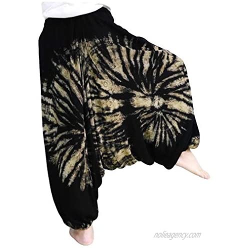 Loongcha Tie Dye Pants Unisex Baggy Aladdin Hippy Harem Jump Leg and Adjustable Waist from 20-40 Inches
