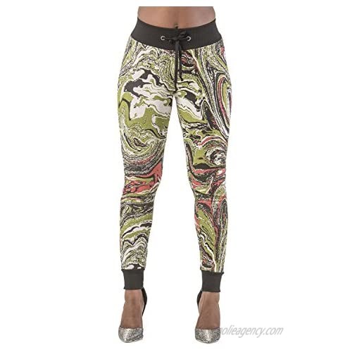 Poetic Justice Curvy Womens French Terry Multi Marble Print Pull On Jogger Pants