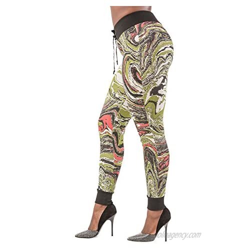 Poetic Justice Curvy Womens French Terry Multi Marble Print Pull On Jogger Pants