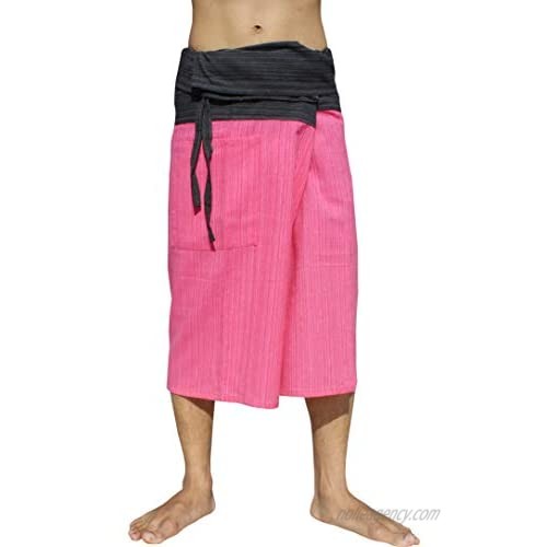 RaanPahMuang Thin Striped Cotton Two Tone Fisherman Capri Wrap Pants