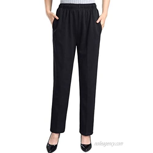 Soojun Womens Stretch Knit Pants Pull On Pants with Elastic Waist