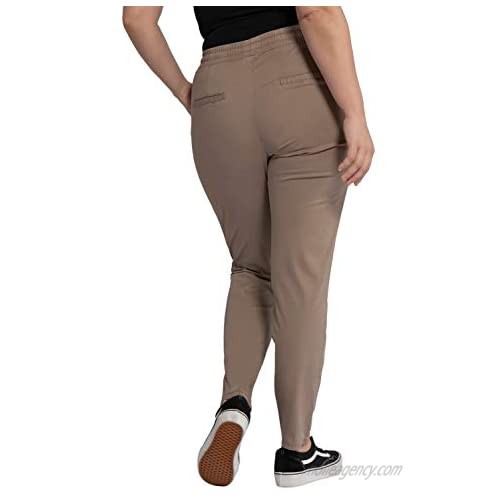 Ulla Popken Women's Plus Size Elastic Waist Straight Cut Chino Pants Taupe 16 692195 35