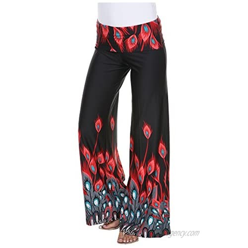 white mark Women's Wide Leg Printed ''Peacock Feather'' Palazzo Pants