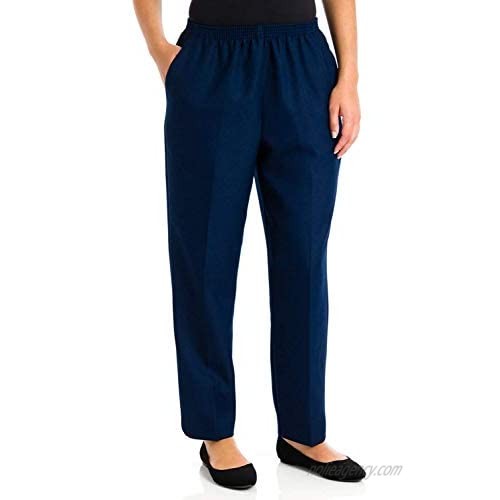 Alfred Dunner Pants – Comfortable Straight Leg Pull-on Pants for Women Navy 8 Petite