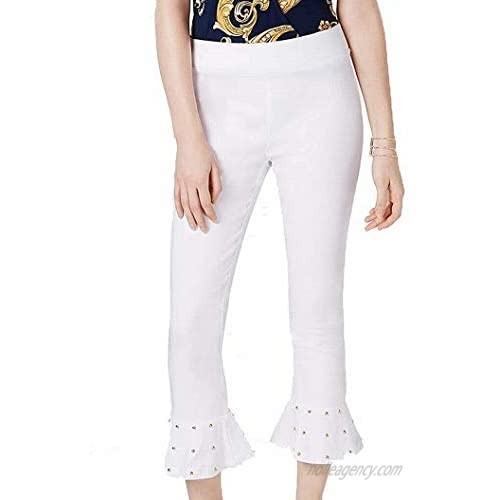 INC International Concepts INC Studded Ruffle-Hem Pants (Bright White/Black