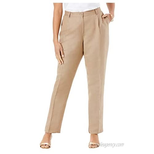 Jessica London Women's Plus Size Linen Pleat-Front Pant