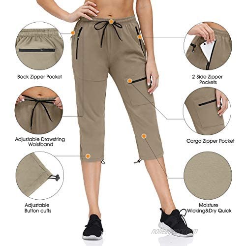 Modalf Women's Cargo Joggers Hiking Cargo Pants Outdoor Lightweight Capris Water Resistant UPF 50 Zipper Pockets