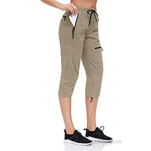 Modalf Women's Cargo Joggers Hiking Cargo Pants Outdoor Lightweight Capris Water Resistant UPF 50 Zipper Pockets