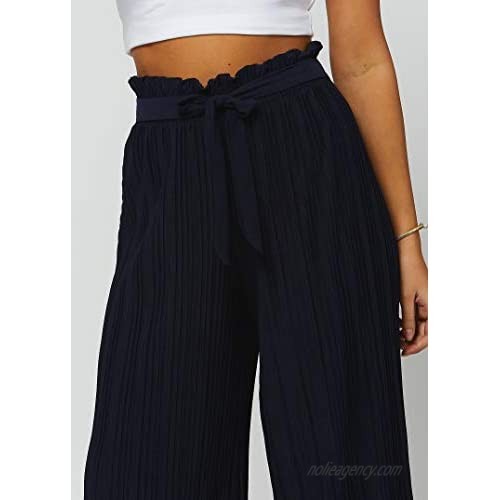 Premium Stretch Palazzo Pants for Women - High Waisted Micro Pleated - Regular and Plus Sizes