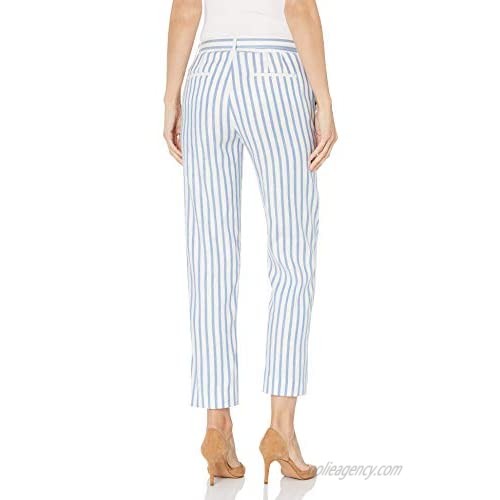Tahari ASL Women's Belted Stiped Linen Ankle Pant