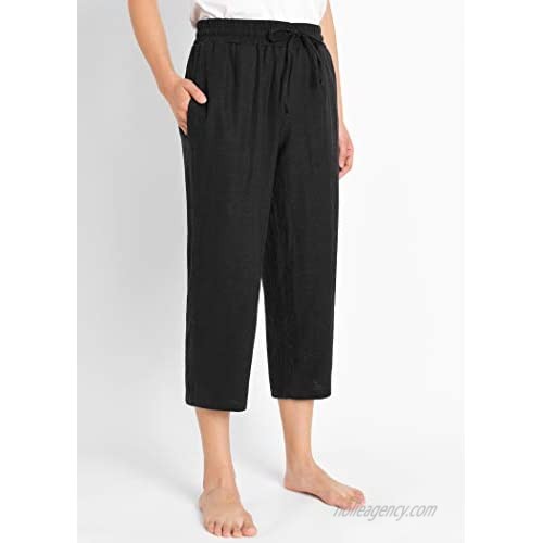 Weintee Women's Linen Crop Pants Capris with Pockets