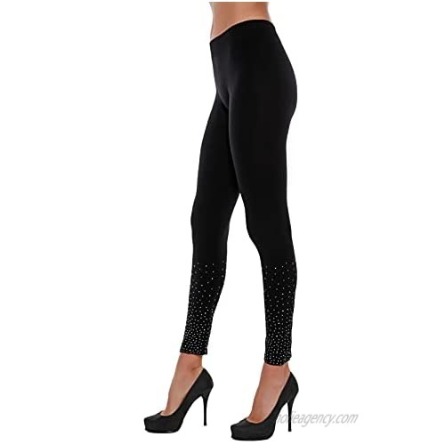 Belldini Women's Fashion Seamless Leggings for Women with Scattered Rhinestone Embellishments at Bottom