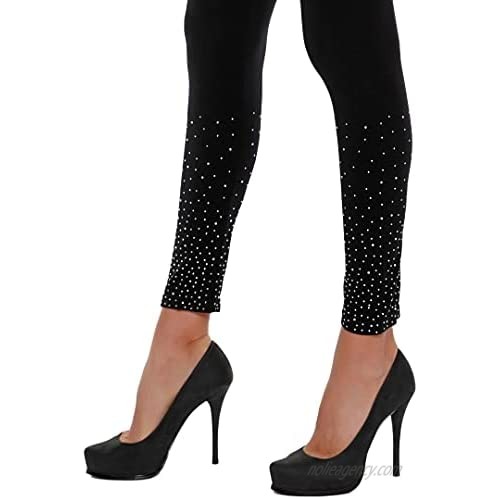 Belldini Women's Fashion Seamless Leggings for Women with Scattered Rhinestone Embellishments at Bottom