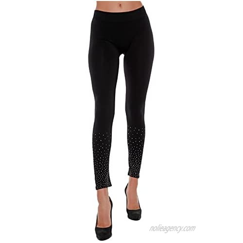 Belldini Women's Fashion  Seamless Leggings for Women with Scattered Rhinestone Embellishments at Bottom