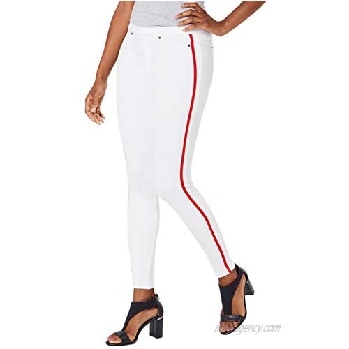 HUE Womens Racer Stripe Original Denim Leggings White