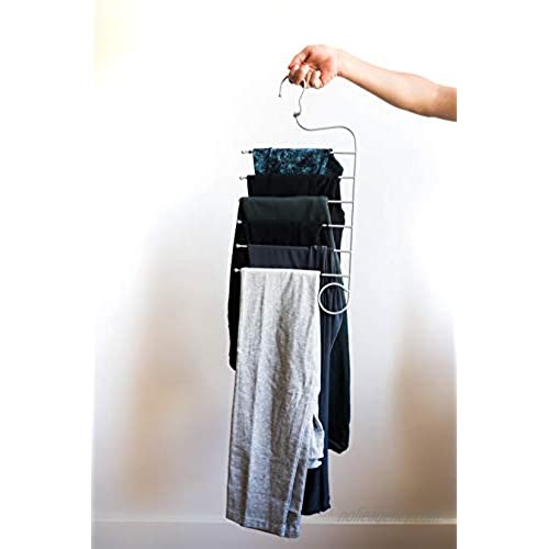 Jokari 6 in 1 Non Slip Space Saving Hanger for Leggings Pants Scarves and More. Maximize Storage and Hang Six Pairs of Slacks Jeans and Workout or Yoga Pants of Any Material Without Slipping Off.