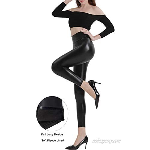 Retro Gong Black Faux Leather Leggings for Women High Waisted Leather Pants with Stretchy