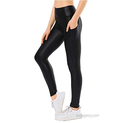 Retro Gong Womens Faux Leather Leggings High Waisted Workout Yoga Pants with Pockets