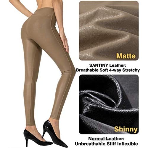 SANTINY Women's Faux Leather Leggings Pants Stretch High Waisted Tights for Women
