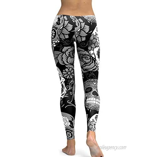 Women's Sugar Skull Printed Leggings Brushed Buttery Soft Ankle Length Tights
