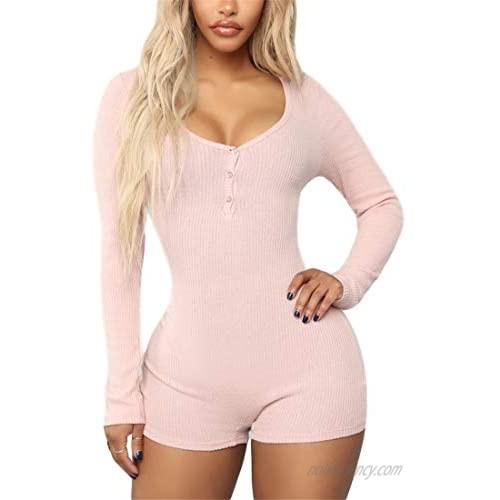 air-SMART Women's V Neck Shorts Rompers Short Sleeve One Piece Short Bodycon Jumpsuit Pajama