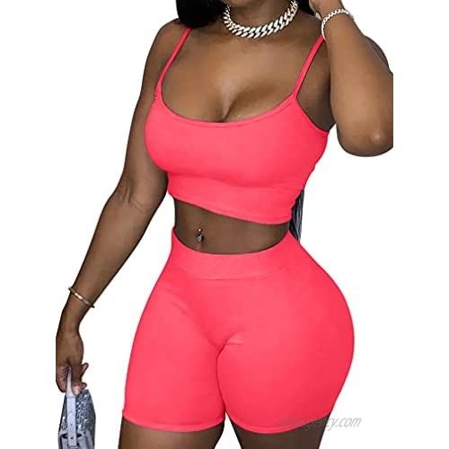 DAAWENXI Women's Sexy Summer Spaghetti Straps Crop Tank Tops Shorts Sets Rompers