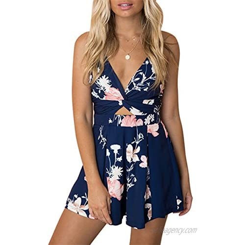 DDSOL Women Sexy V Neck Floral Rompers Spaghetti Strap Summer Jumpsuit Playsuit
