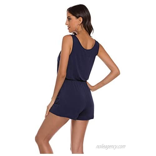 ezShe Women's Summer Sleeveless Jumpsuit Romper Adjustable Waist Shorts Romper