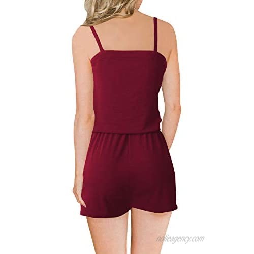 Fanyarie Women Summer Casual Sleeveless Tank Top Elastic Waist Loose Jumpsuit Rompers with Pockets
