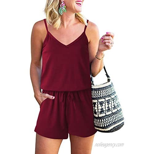 Fanyarie Women Summer Casual Sleeveless Tank Top Elastic Waist Loose Jumpsuit Rompers with Pockets